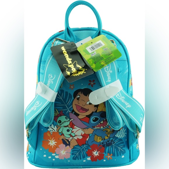 Disney Lilo and Stitch Hula Dance Blue Leather Mini Backpack 11” Adjustable - Picture 3 of 4
